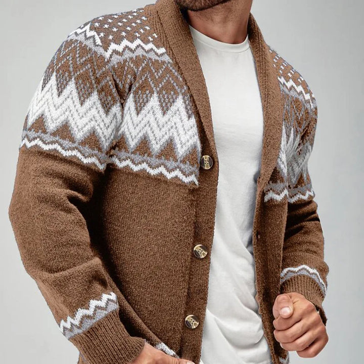 Emery | Men's Jacquard Soft Knit Cardigan - Brown