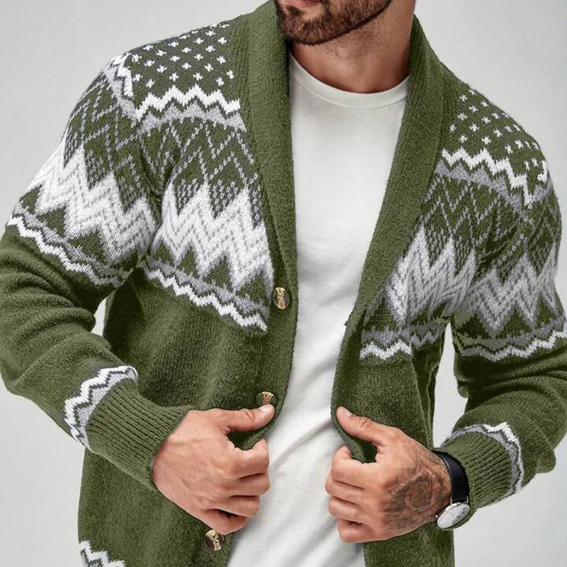 Emery | Men's Jacquard Soft Knit Cardigan - Forest