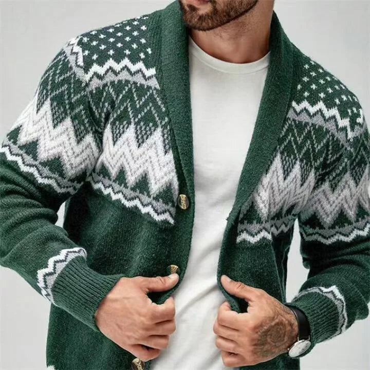 Emery | Men's Jacquard Soft Knit Cardigan - Green