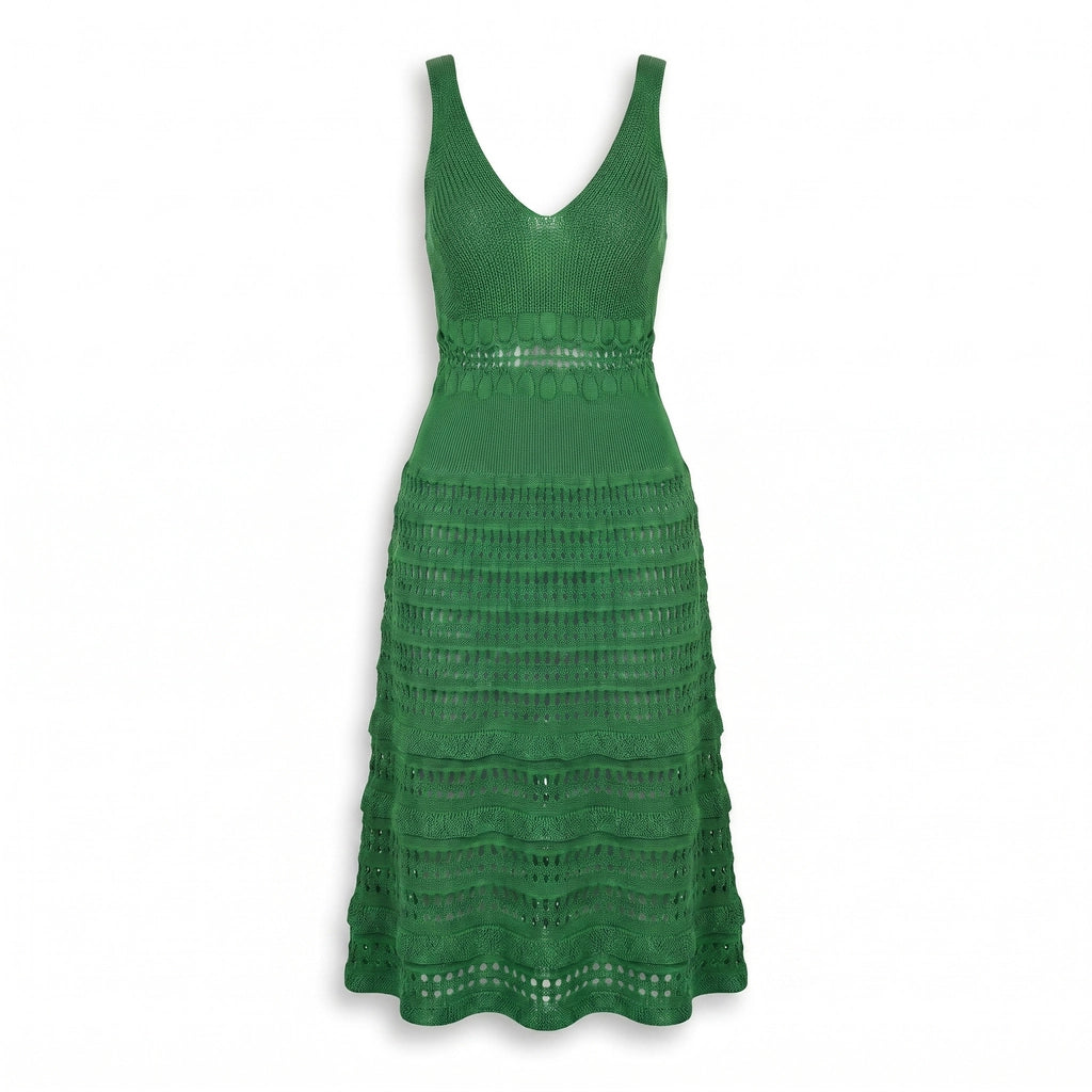 Emilia Crochet Dress - Color:Dark Green;Size:XS