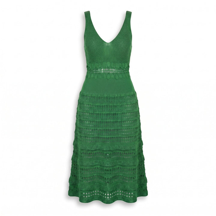 Emilia Crochet Dress - Color:Dark Green;Size:XS
