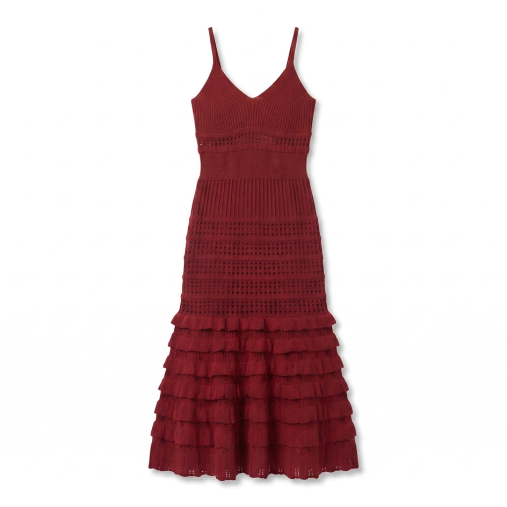 Emilia Crochet Dress - Color:Deep Red;Size:XS