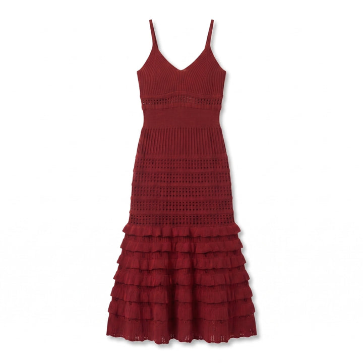 Emilia Crochet Dress - Color:Deep Red;Size:XS