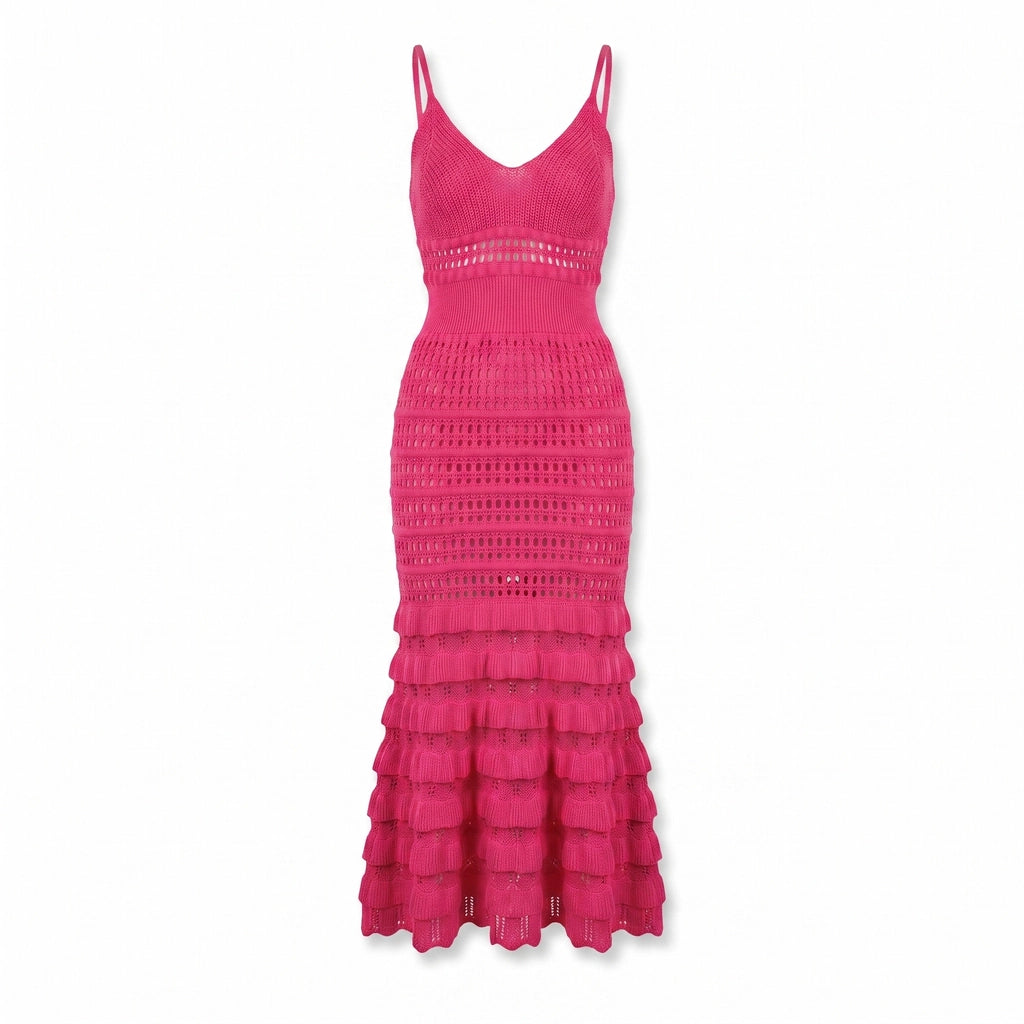 Emilia Crochet Dress - Color:Rose;Size:XS
