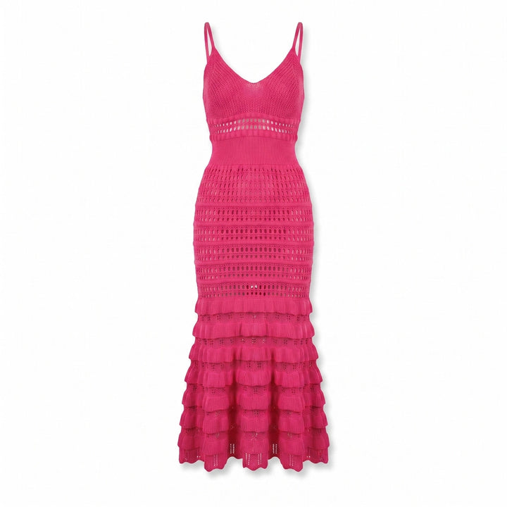 Emilia Crochet Dress - Color:Rose;Size:XS