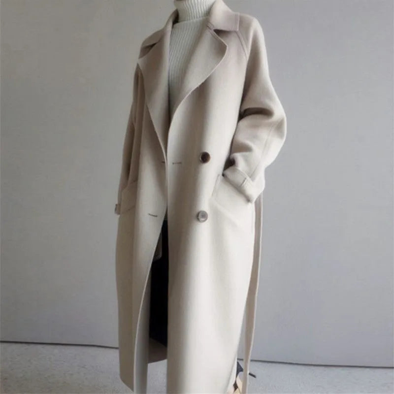 Emilia | Women's Wool Trench Coat - Color:Beige;Size:XS