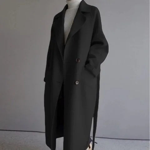 Emilia | Women's Wool Trench Coat - Color:Black;Size:XS