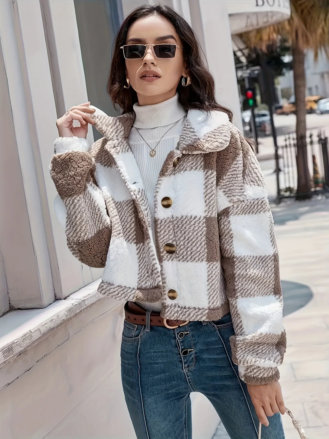 Women's Khaki Emily | Women's Warm Plaid Jacket