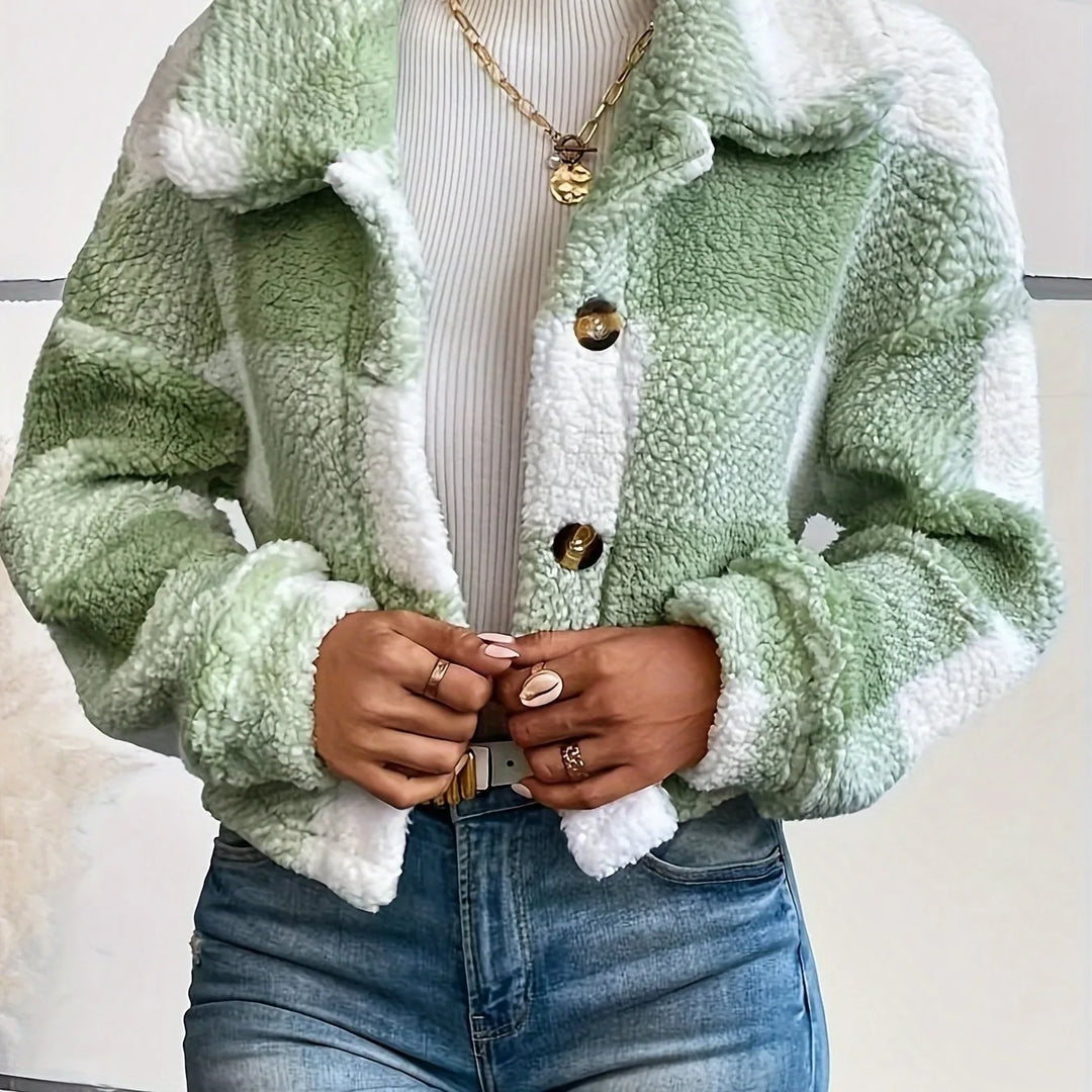 Emily | Women's Warm Plaid Jacket  - Color:Light Green;Size:XXS