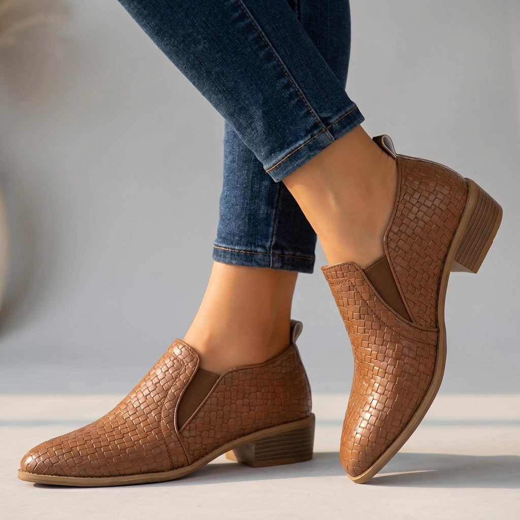 Emily Woven Ankle Boots - Color:Dark Brown;Size:35