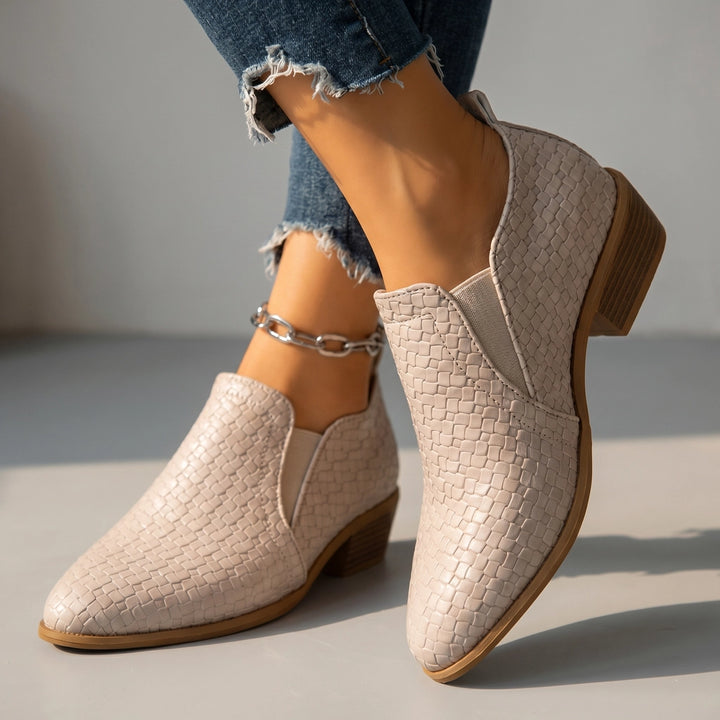 Emily Woven Ankle Boots - Color:Off-White;Size:35