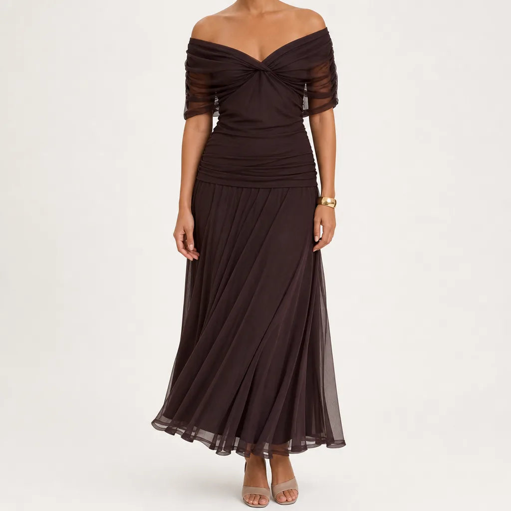 Emmeline | Women's Fall Midi Dress - Color:Brown;Size:XS