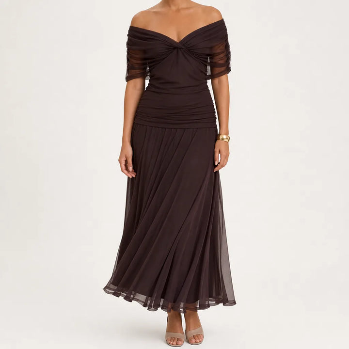 Emmeline | Women's Fall Midi Dress - Color:Brown;Size:XS