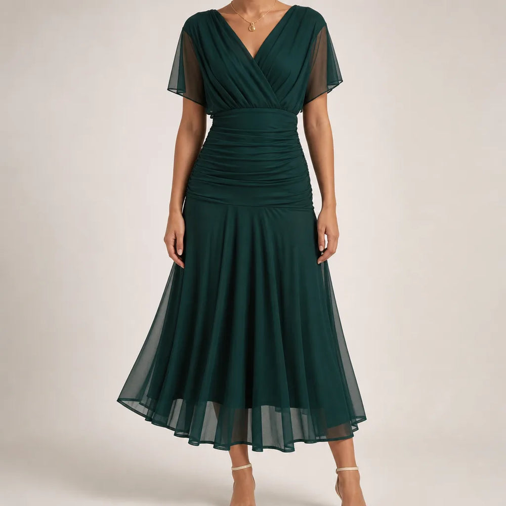 Emmeline | Women's Fall Midi Dress - Color:Green;Size:XS