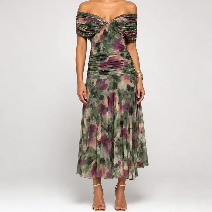 Emmeline | Women's Fall Midi Dress - Color:Green Gray;Size:XS