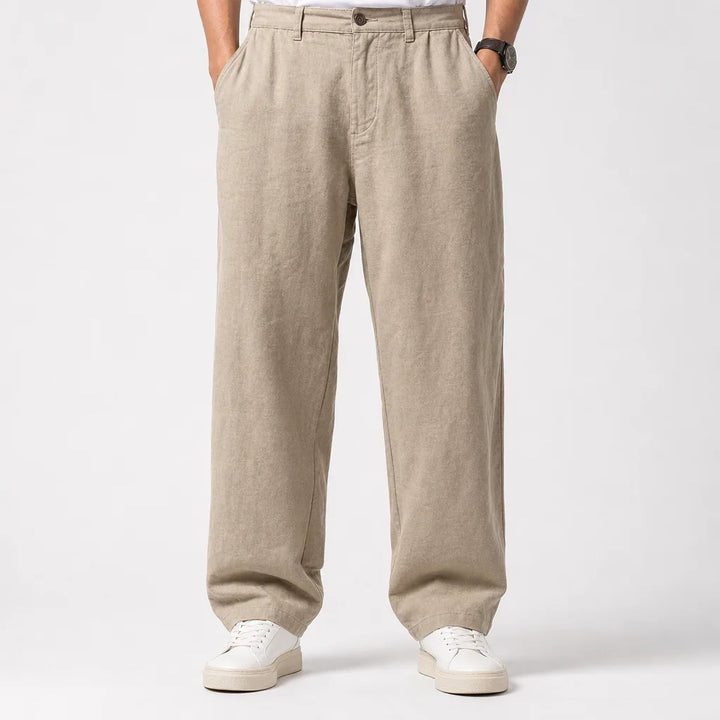Emmett | Baggy Pajama Wide Leg Pants - Color:Beige;Size:S