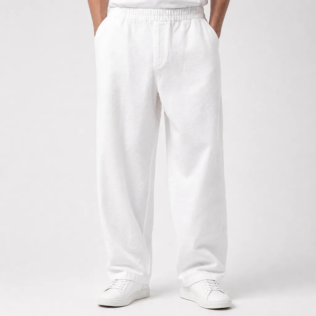 Emmett | Baggy Pajama Wide Leg Pants - Color:White;Size:S