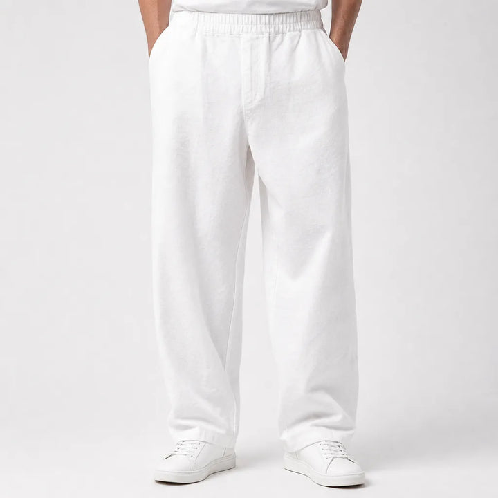 Emmett | Baggy Pajama Wide Leg Pants - Color:White;Size:S