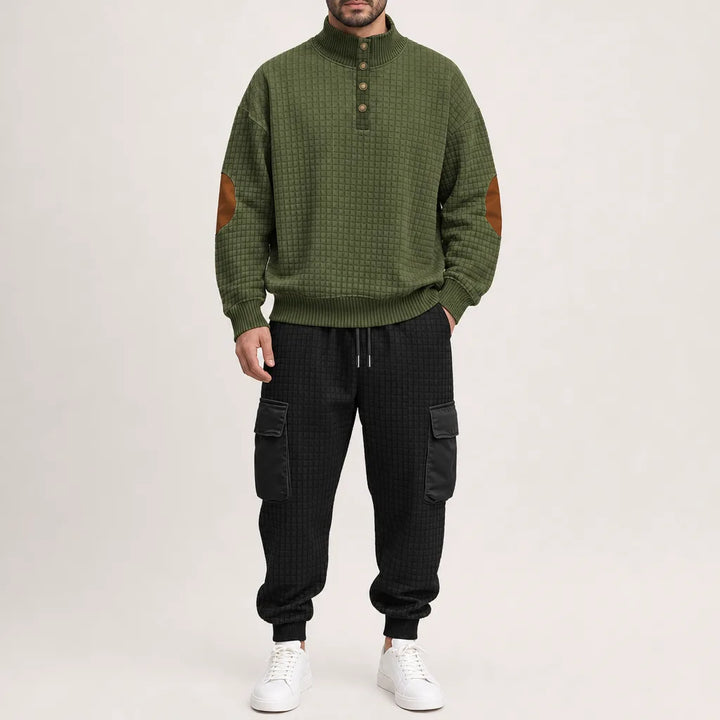 Emmett | Men's Two-Piece Knit Sweater Set  - Color:Army Green+Black;Size:XS