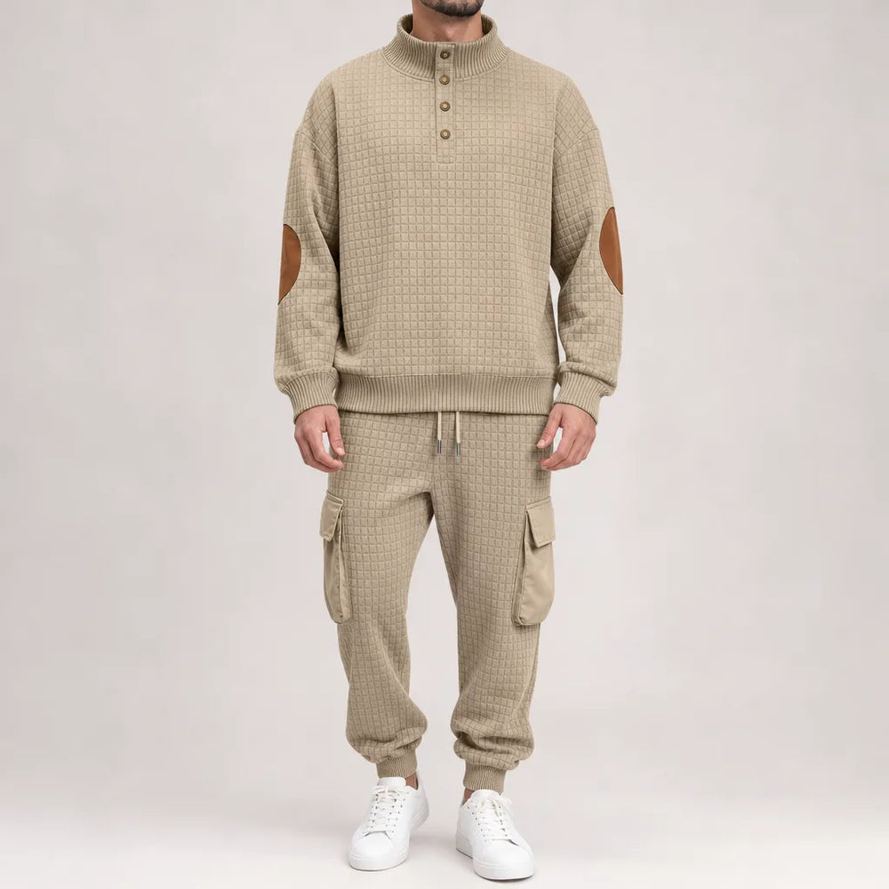 Emmett | Men's Two-Piece Knit Sweater Set  - Color:Khaki;Size:XS
