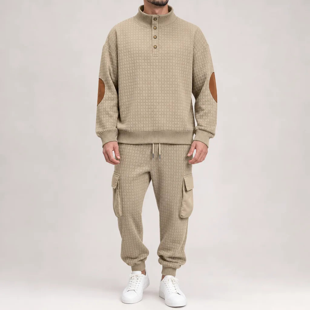 Emmett | Men's Two-Piece Knit Sweater Set  - Color:Khaki;Size:XS