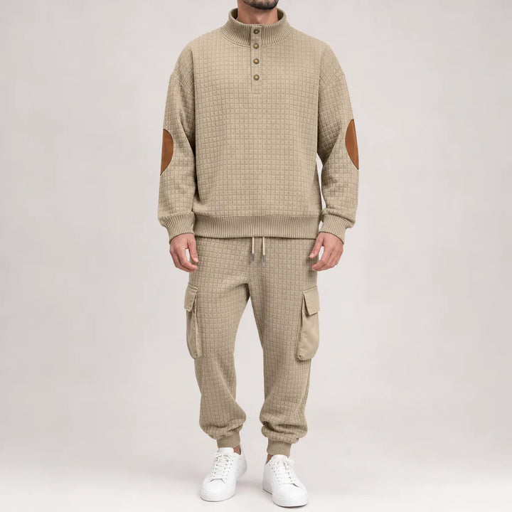 Emmett | Men's Two-Piece Knit Sweater Set  - Color:Khaki;Size:XS