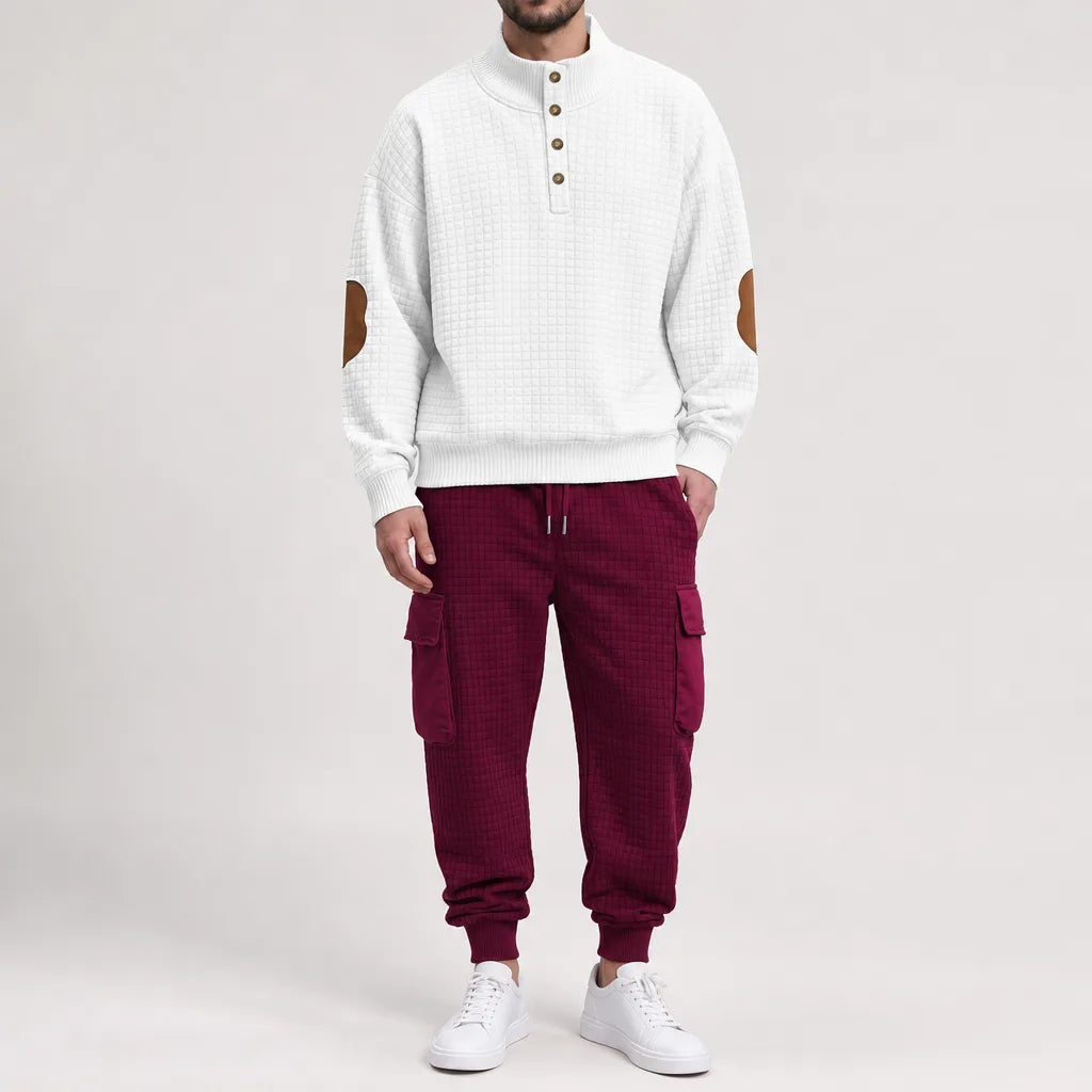 Emmett | Men's Two-Piece Knit Sweater Set  - Color:White+Burgundy;Size:XS