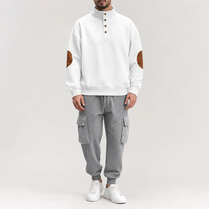 Emmett | Men's Two-Piece Knit Sweater Set  - Color:White+Gray;Size:XS