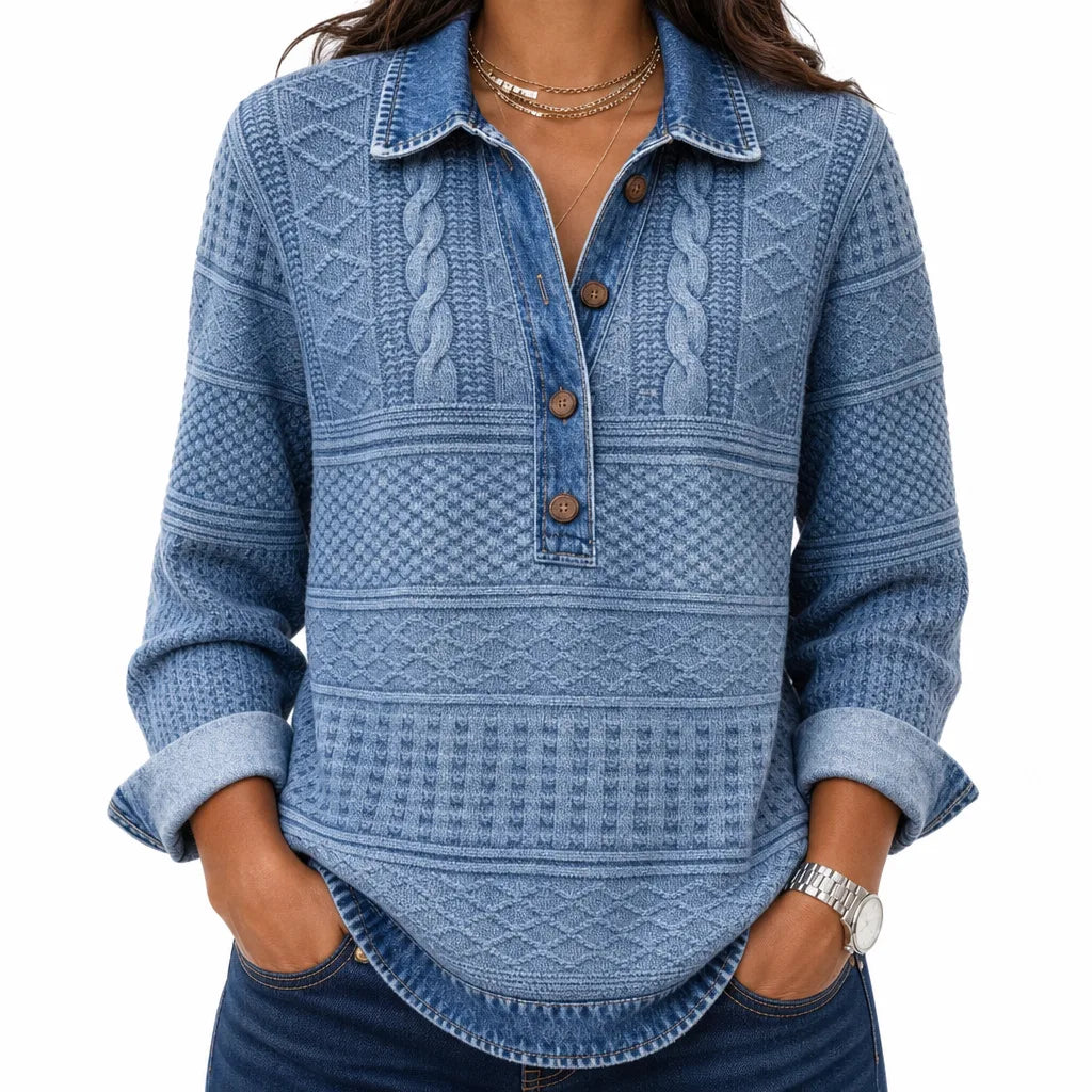 Women's Blue Emory | Women's Cable-Knit Half-Placket Pullover