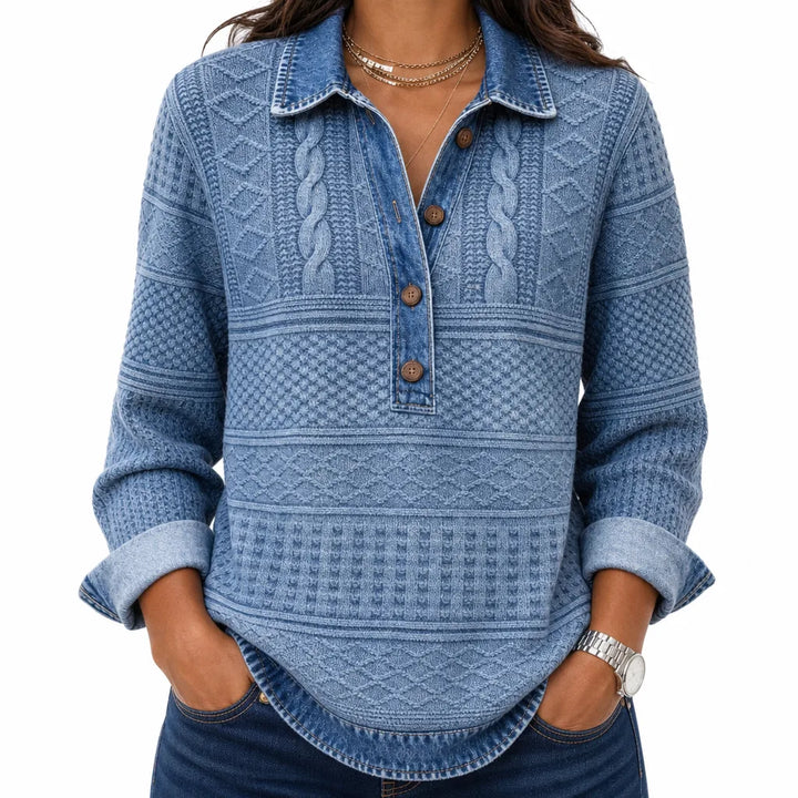 Women's Blue Emory | Women's Cable-Knit Half-Placket Pullover