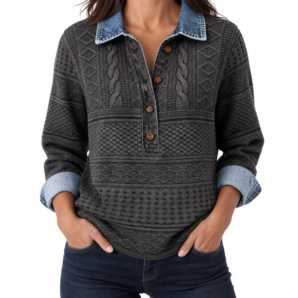 Women's Gray Emory | Women's Cable-Knit Half-Placket Pullover