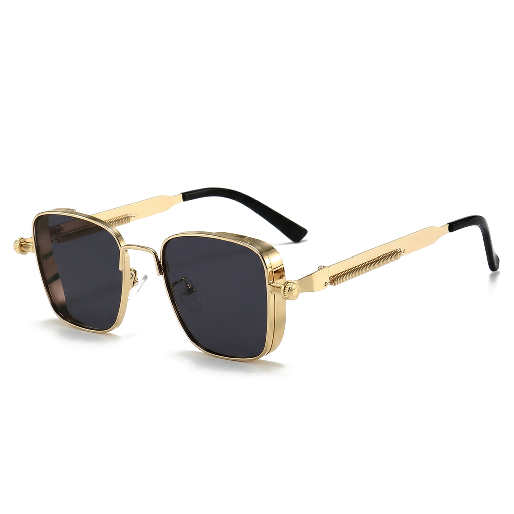Enzo Riccardi Bold Frame Shades - Color:Gold Frame / Black-Grey Lens
