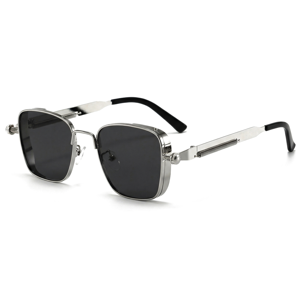 Enzo Riccardi Bold Frame Shades - Color:Silver Frame / Black-Grey Lens