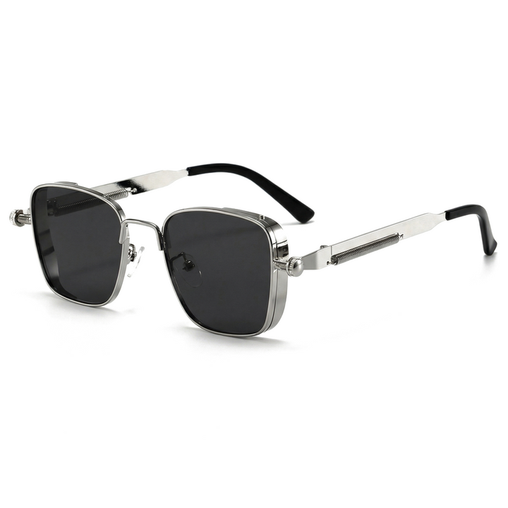 Enzo Riccardi Bold Frame Shades - Color:Silver Frame / Black-Grey Lens