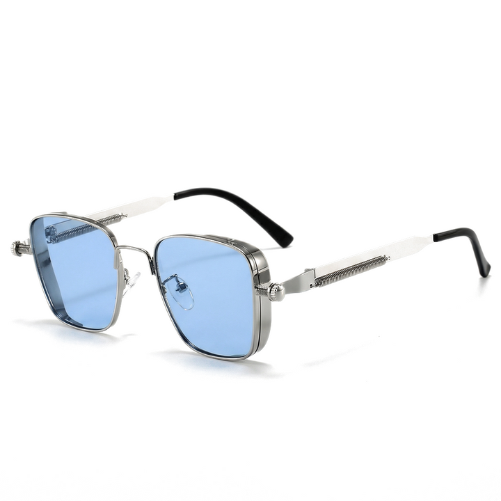 Enzo Riccardi Bold Frame Shades - Color:Silver Frame / Blue Lens