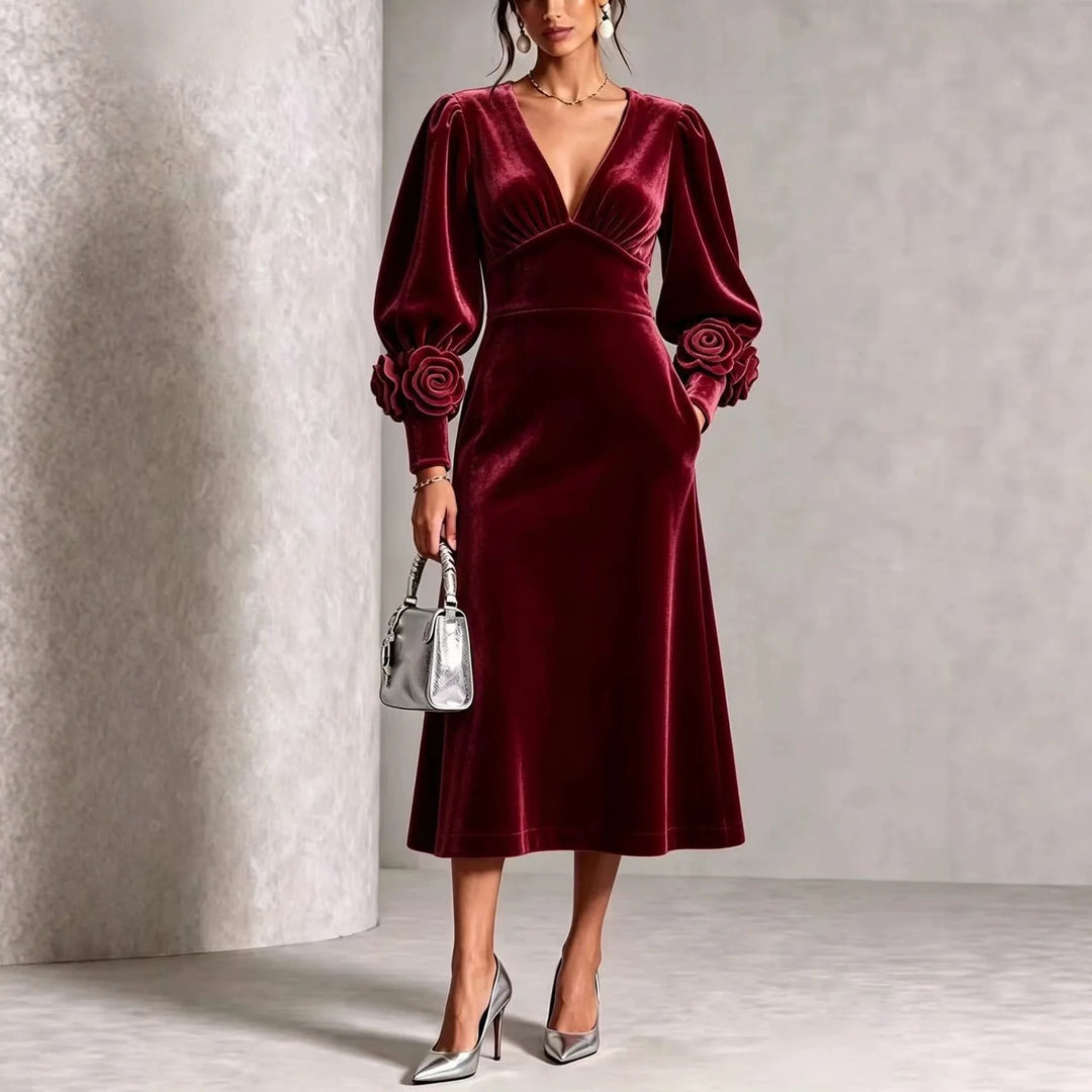 Eren | Women's Elegant Christmas Dress  - Color:Red;Size:S