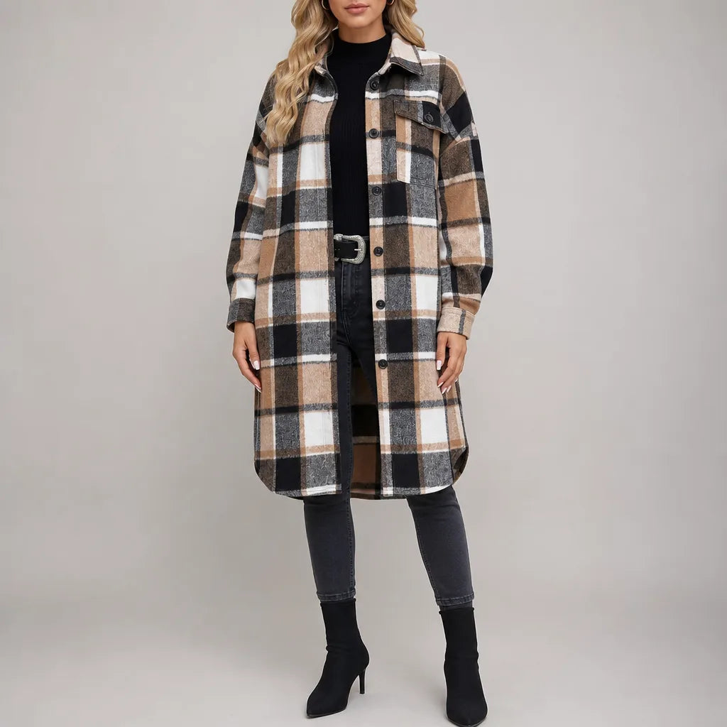 Eryn | Women's Plaid Trench Coat  - Color:Khaki;Size:XS