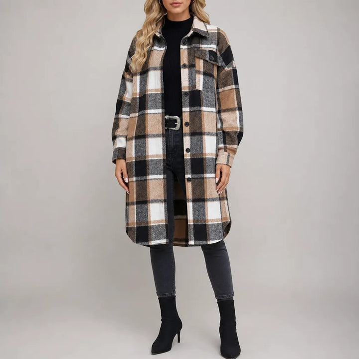 Eryn | Women's Plaid Trench Coat  - Color:Khaki;Size:XS