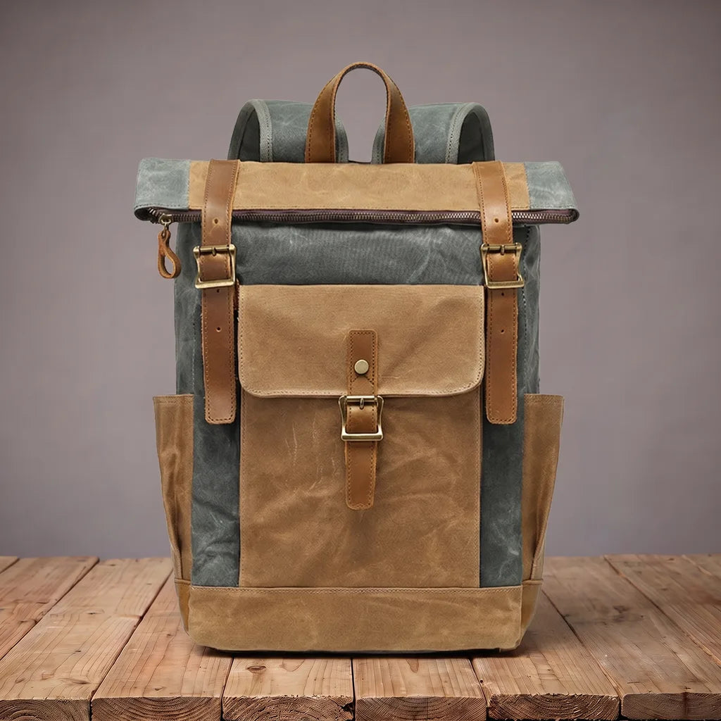 Essex | Men's Canvas Travel Laptop Backpack - Color:Green