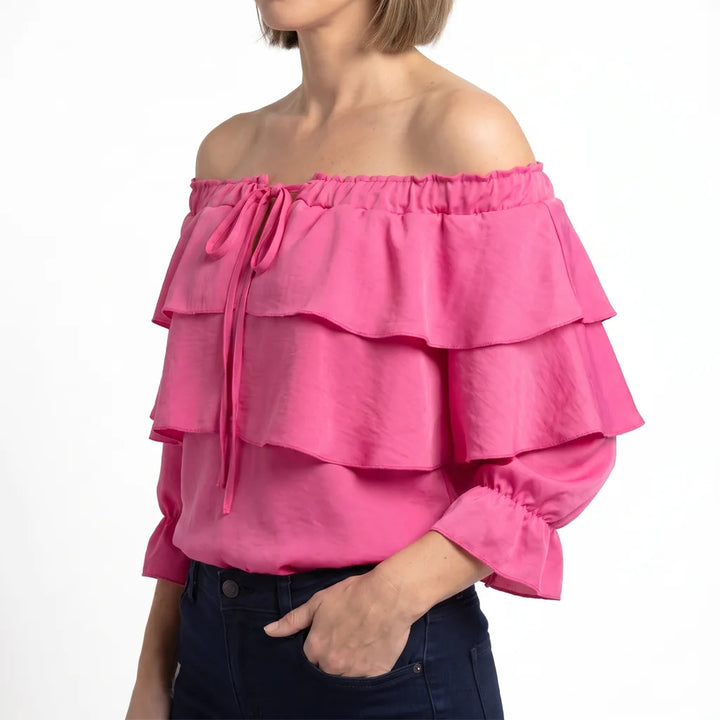 Women's Red Conway Tie Ruffle Blouse