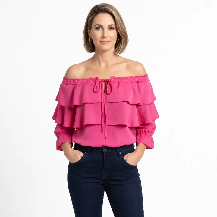 Women's Red Conway Tie Ruffle Blouse