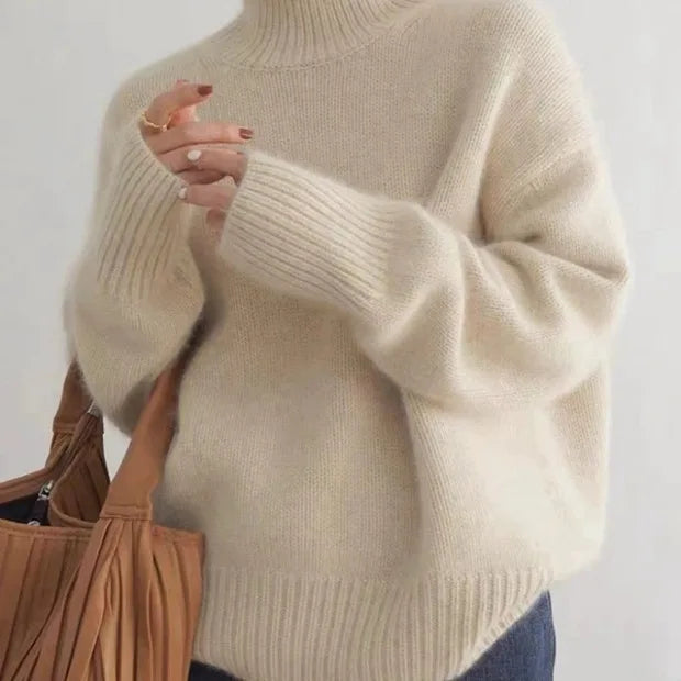 Estelle | Women's Turtleneck Sweater - Color:Beige;Size:XS