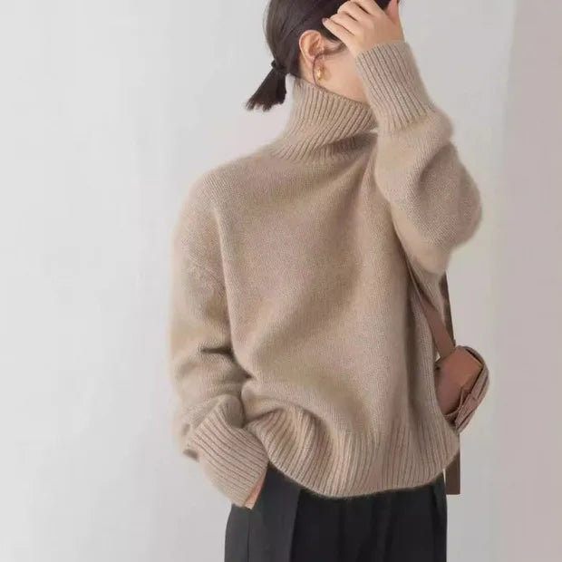 Estelle | Women's Turtleneck Sweater - Color:Brown;Size:XS