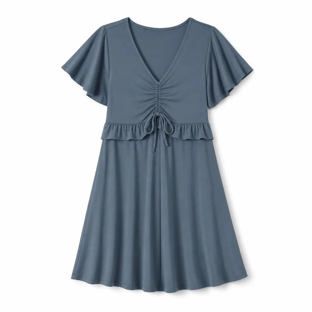 Evangeline High-Waist Dress - Color:Blue-Gray;Size:L