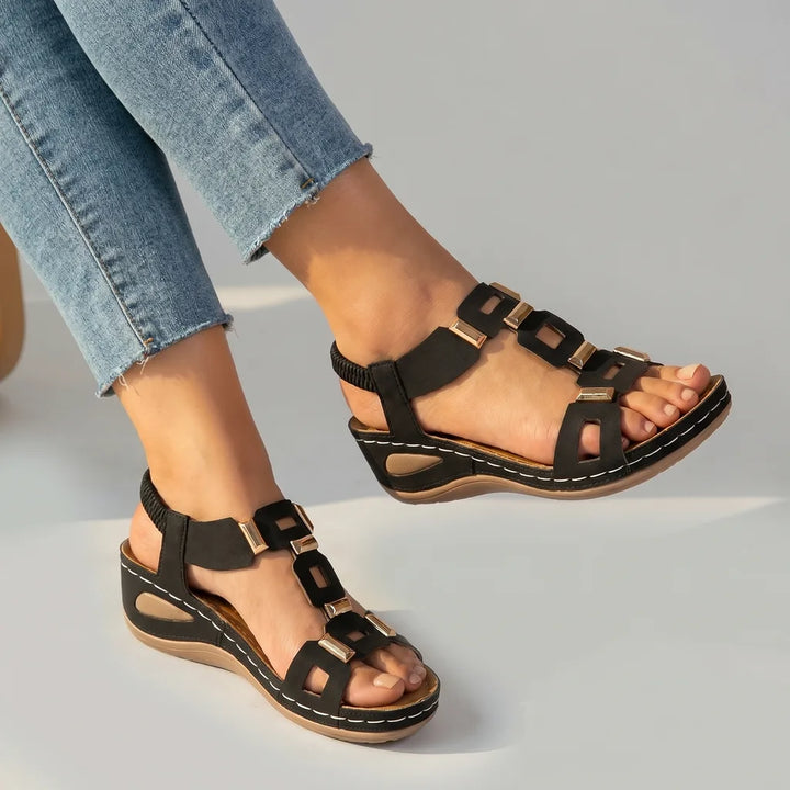 Evelyn T-Strap Sandals - Color:Black;Size:36