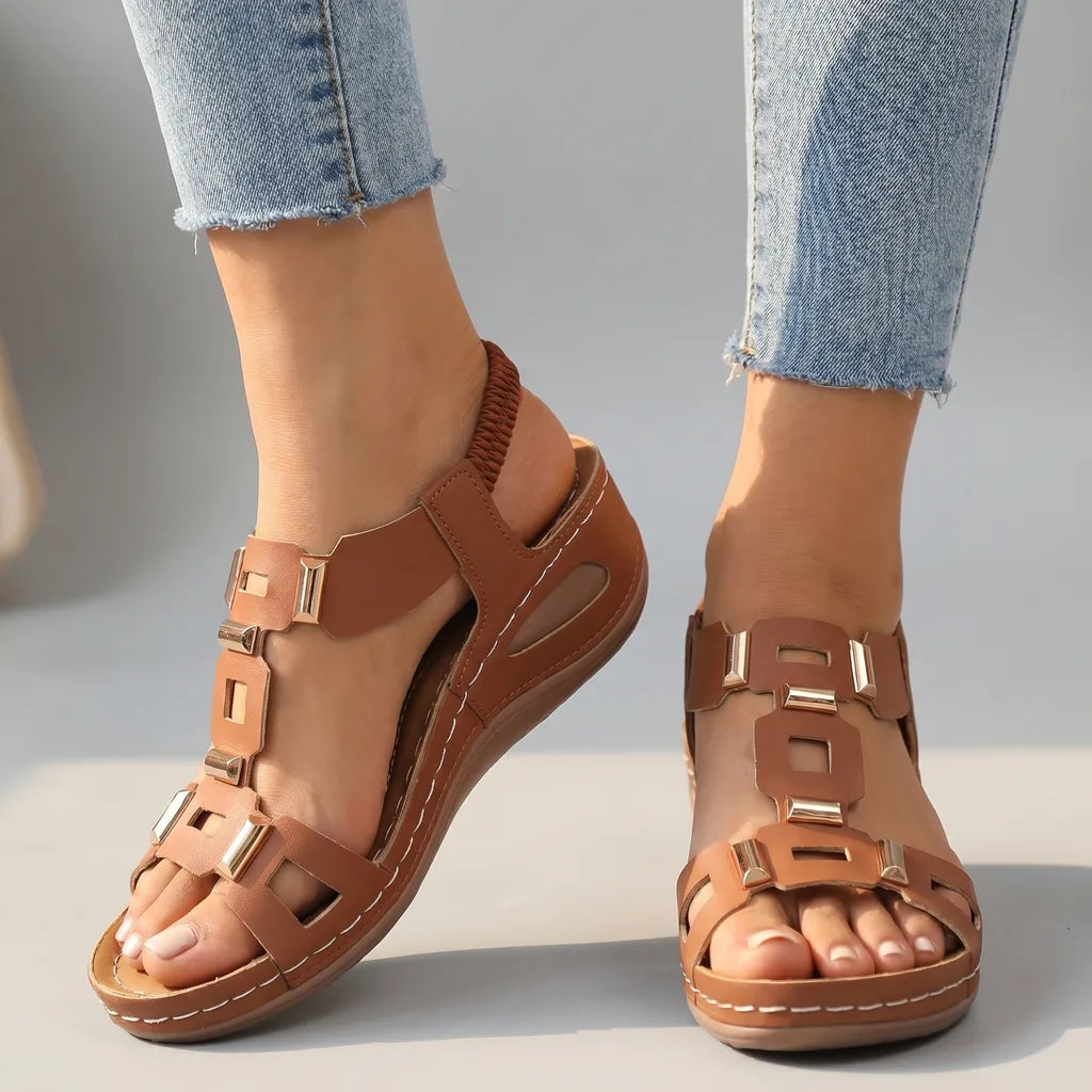 Evelyn T-Strap Sandals - Color:Chestnut;Size:36