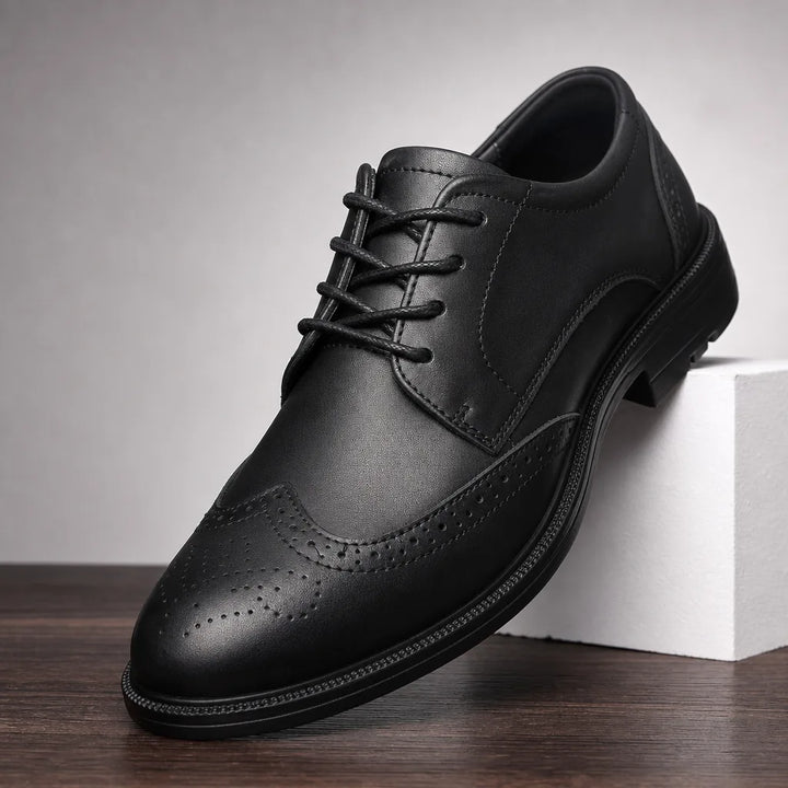 Men's Black Levine Leather Brogue Derbies