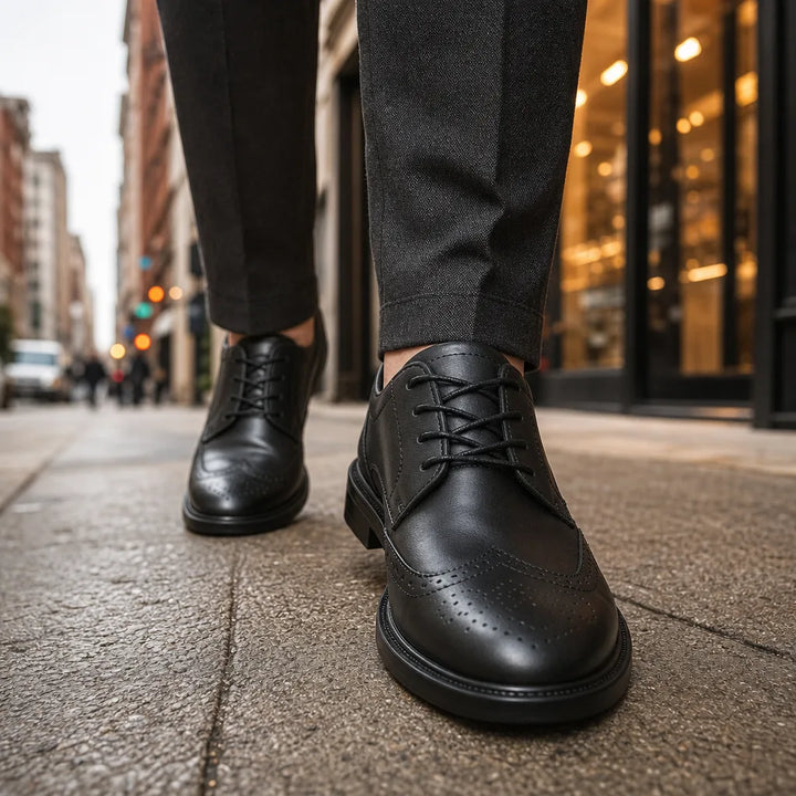 Men's Black Levine Leather Brogue Derbies