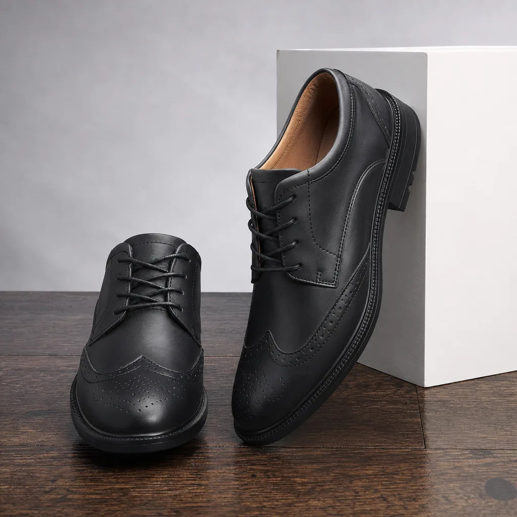 Everett | Men'sWingtip Brogue Derbies - Color:Black;Size:US 7.5
