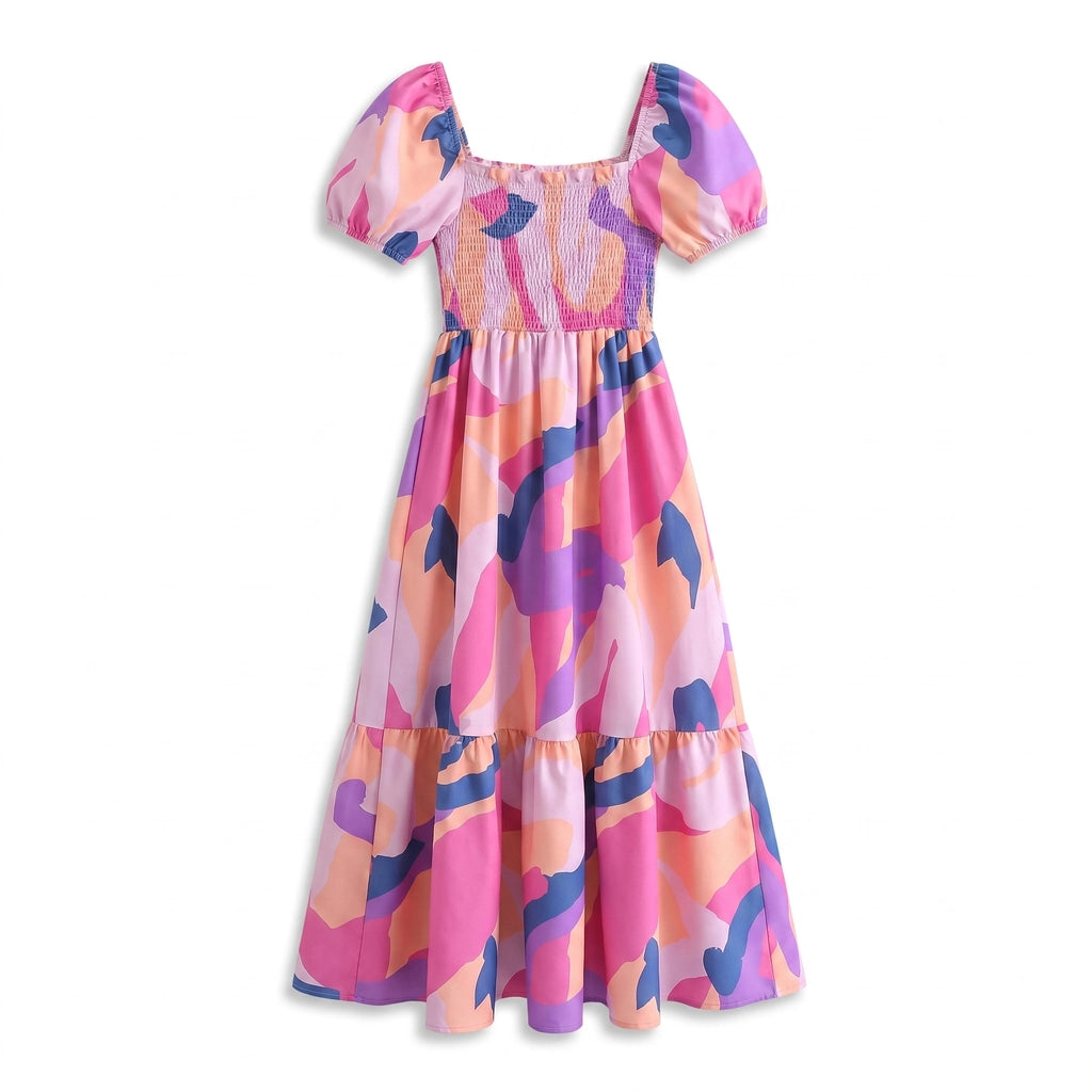 Everly Floral Puff-Sleeve Dress - Color:Multi;Size:XS